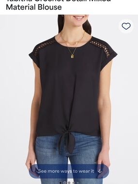 Women's Black Crochet-Detail Tie-Front Blouse